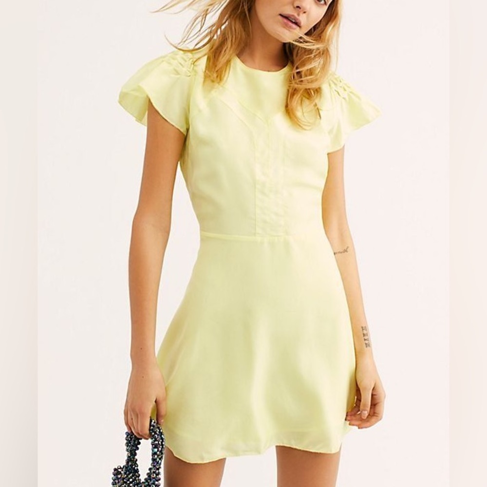 Free People 🌸 Follow Along Silk Mini Dress Yellow Size 2 - Picture 3 of 17